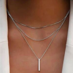 Silver 1pc Bar Layered Necklace